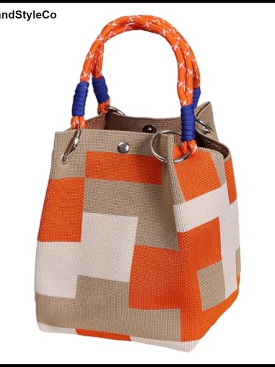 Handbags - Knit Bucket Bag Small Beach Tote Handbag for Women Wrist Tote Purse